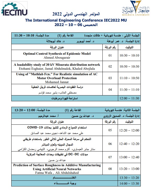 البرنامج الزمني للمؤتمر الهندسي الدولي 2022م.